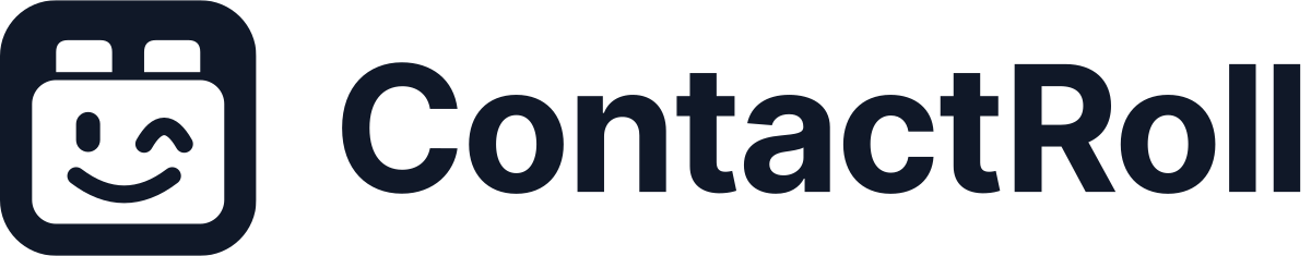 The ContactRoll logo: the smiling card-file mark beside the name, in dark ink on a light background.