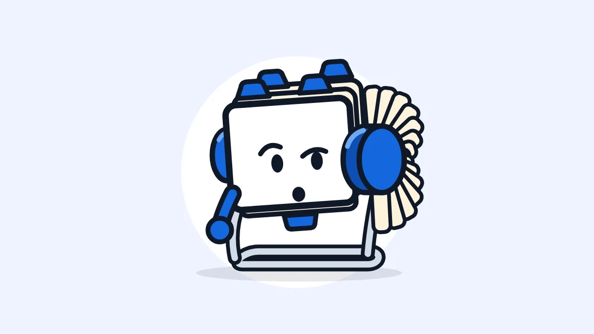 ContactRoll’s mascot, a friendly rotary card file, with one eyebrow raised as it looks something up.